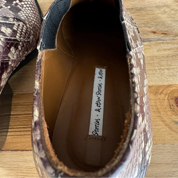 & other stories Brown Snake Skin Leather Pointed Toe Western Ankle Boots Size 7 - Picture 11 of 15